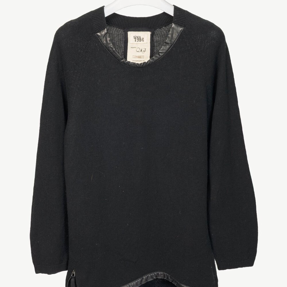 Annette Gortz AW10 Fero Black Cotton & Wool Leather-Trim Sweater